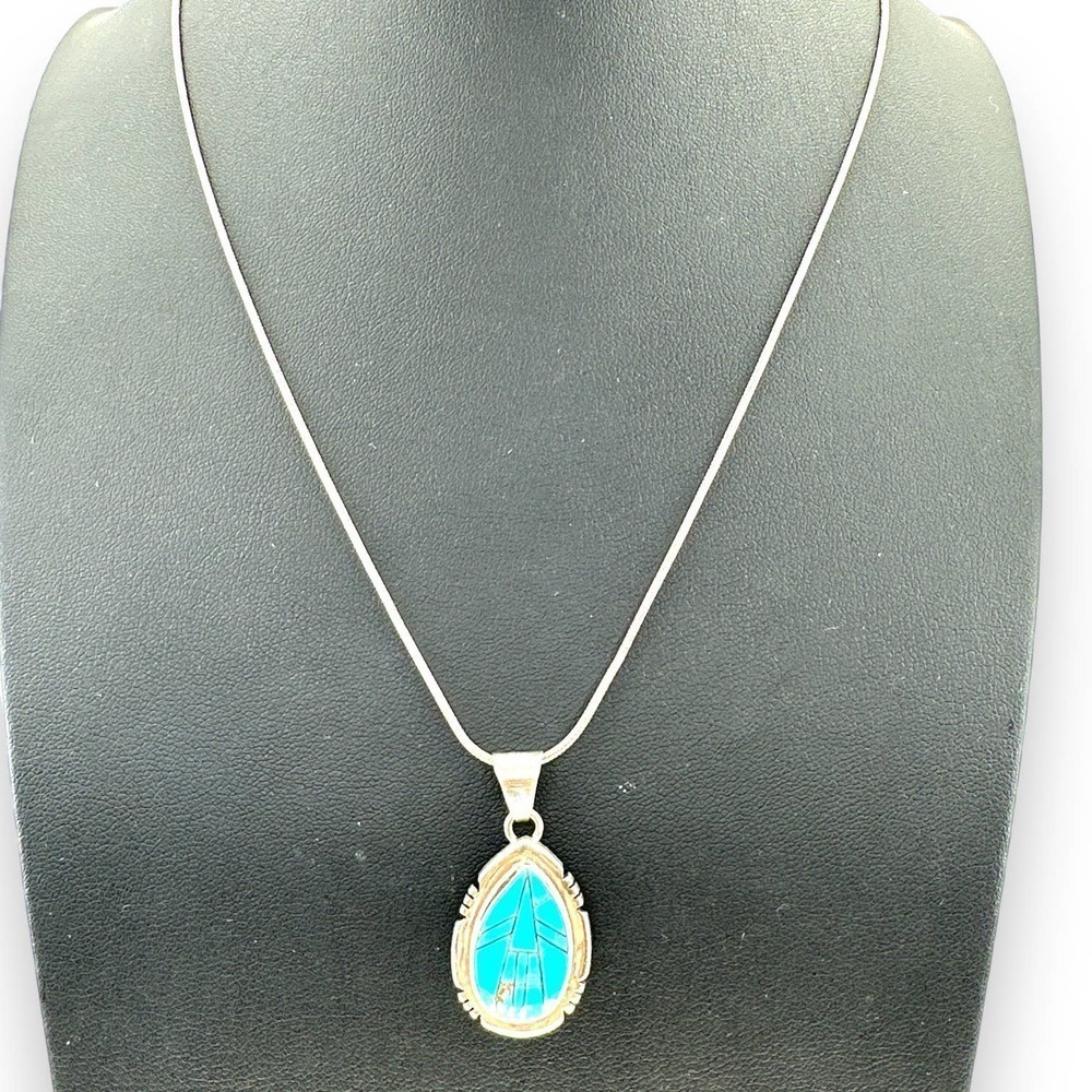 Sleeping Beauty Turquoise Pendant Southwest Sterling Silver Chain Necklace 19.5"